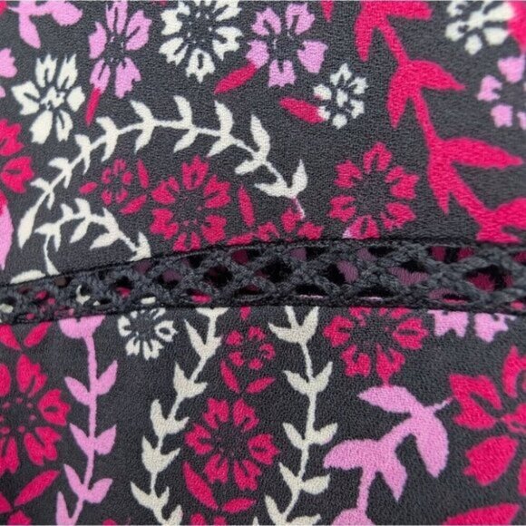 Talbots Black Pink Red Floral Print Long Sleeve Lace Detail Blouse Shirt Women S - Picture 7 of 11